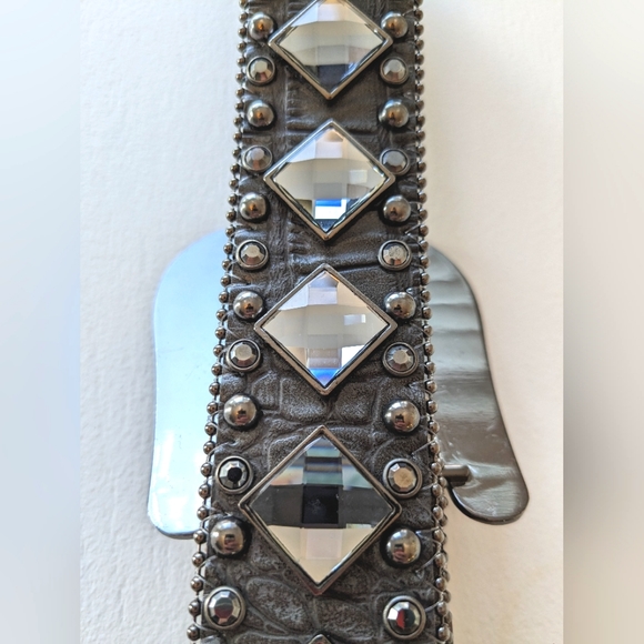 Studded Mirrored Leather Belt - Picture 3 of 7
